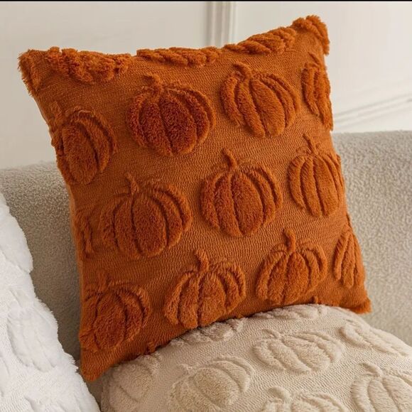 Other - 💐Plush Faux Fur Jacquard Autumn Pumpkin Throw Pillow Zipper Closure 18" X 18"